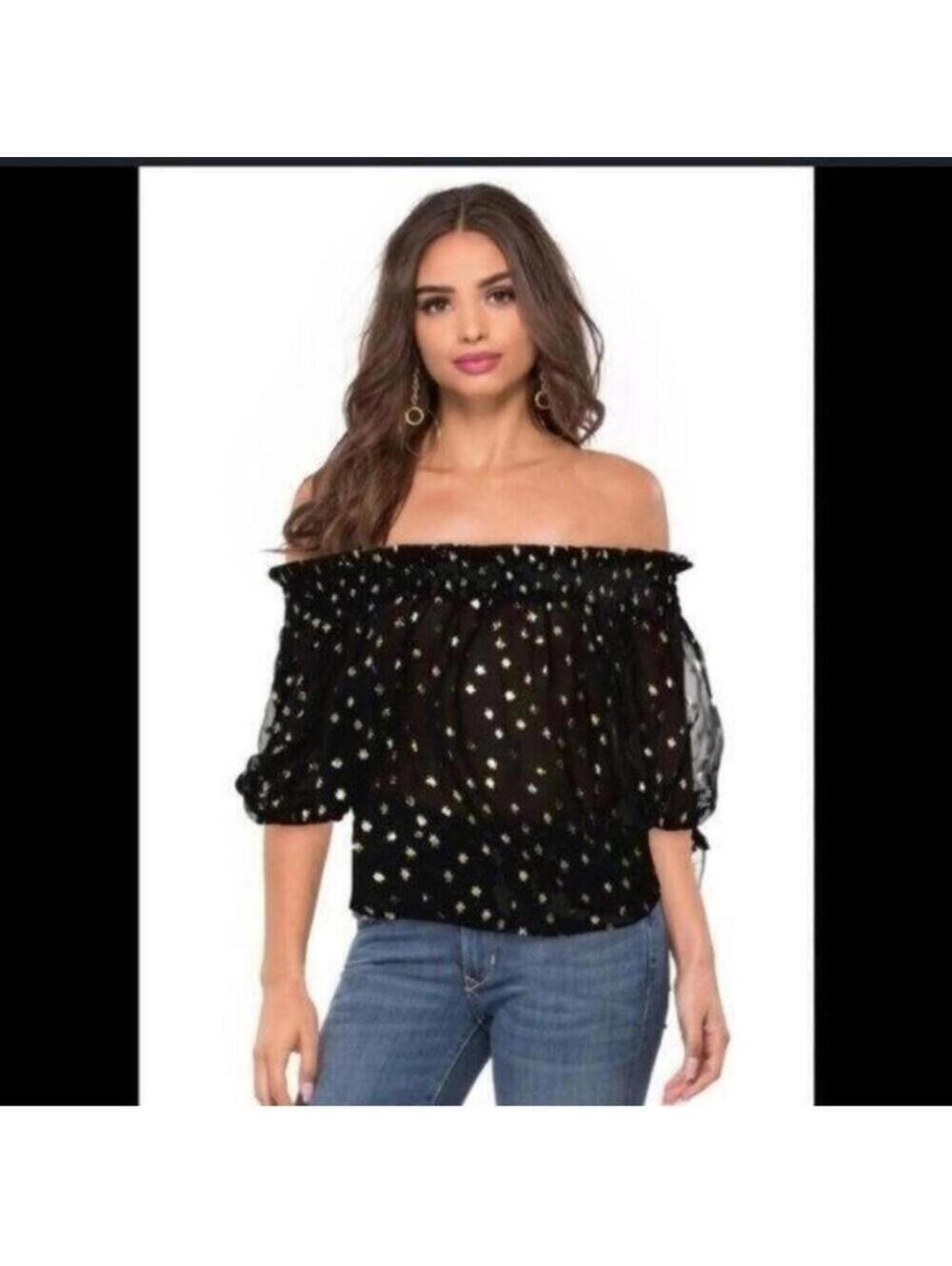 Beach Riot Virgo Navy Blue Gold Metallic Printed Sheer Blouse 100% Silk